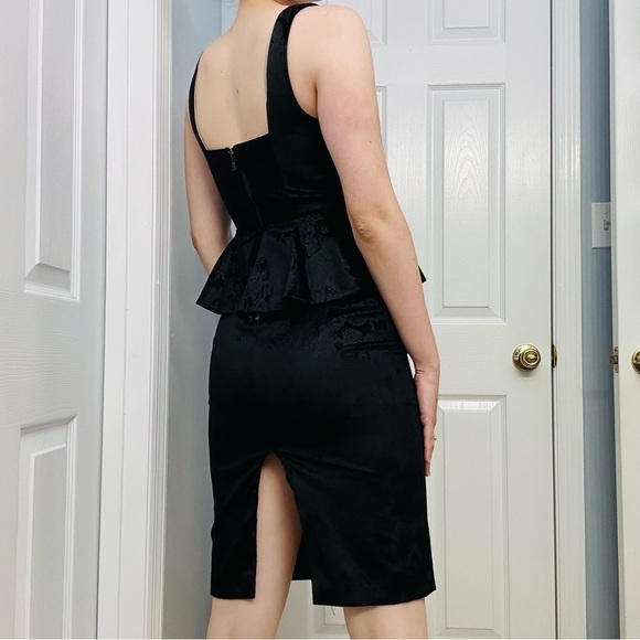 Alice + Olivia Dress Mini Peplum Black Velvet Floral Academia Business 6 Small - Picture 3 of 10